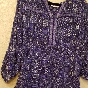 Blue purple loose bohemian top embroidered top M